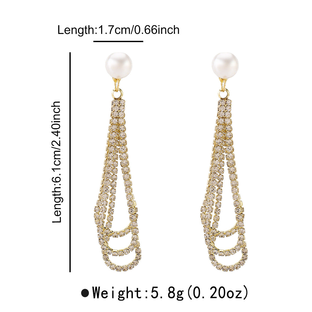 Pendientes de borla en forma de lágrima de estilo chic para mujer con base de aleación, incrustaciones de pedrería y detalles de perlas de imitación