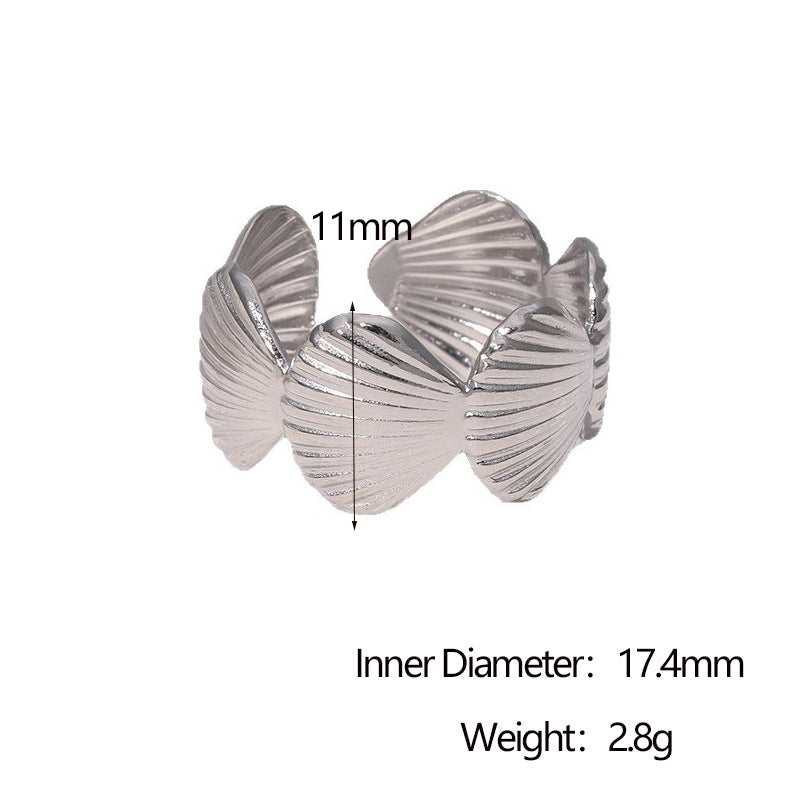 Anello Aperto a Conchiglia Geometrica Minimalista in Acciaio Inossidabile Placcato Oro 18K da Donna