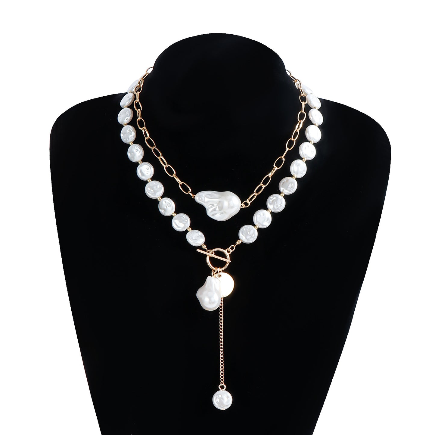 Vintage Baroque Asymmetrical Geometric Pearl Pendant Clavicle Necklace for Women with Electroplated Alloy and Imitation Pearl
