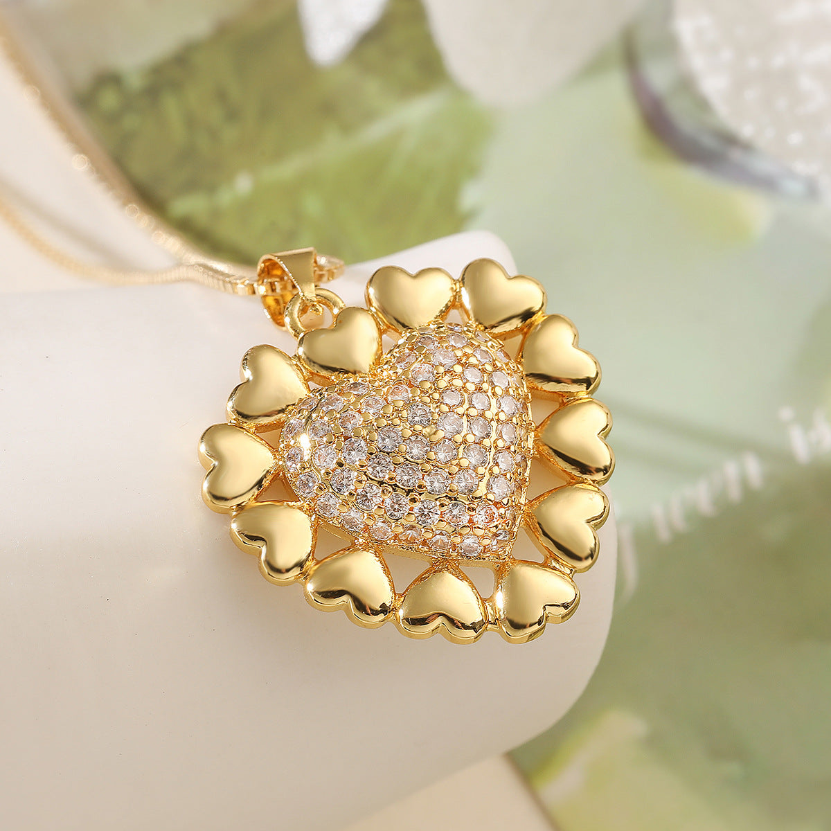 Elegant Minimalist Heart Cubic Zirconia Brass Gold Plated Pendant Necklace