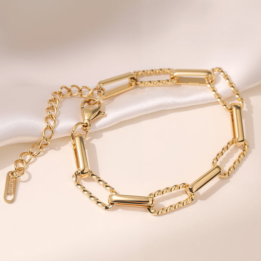 Minimalist 18K Gold Plated Geometric Stainless Steel Bracelet for Women