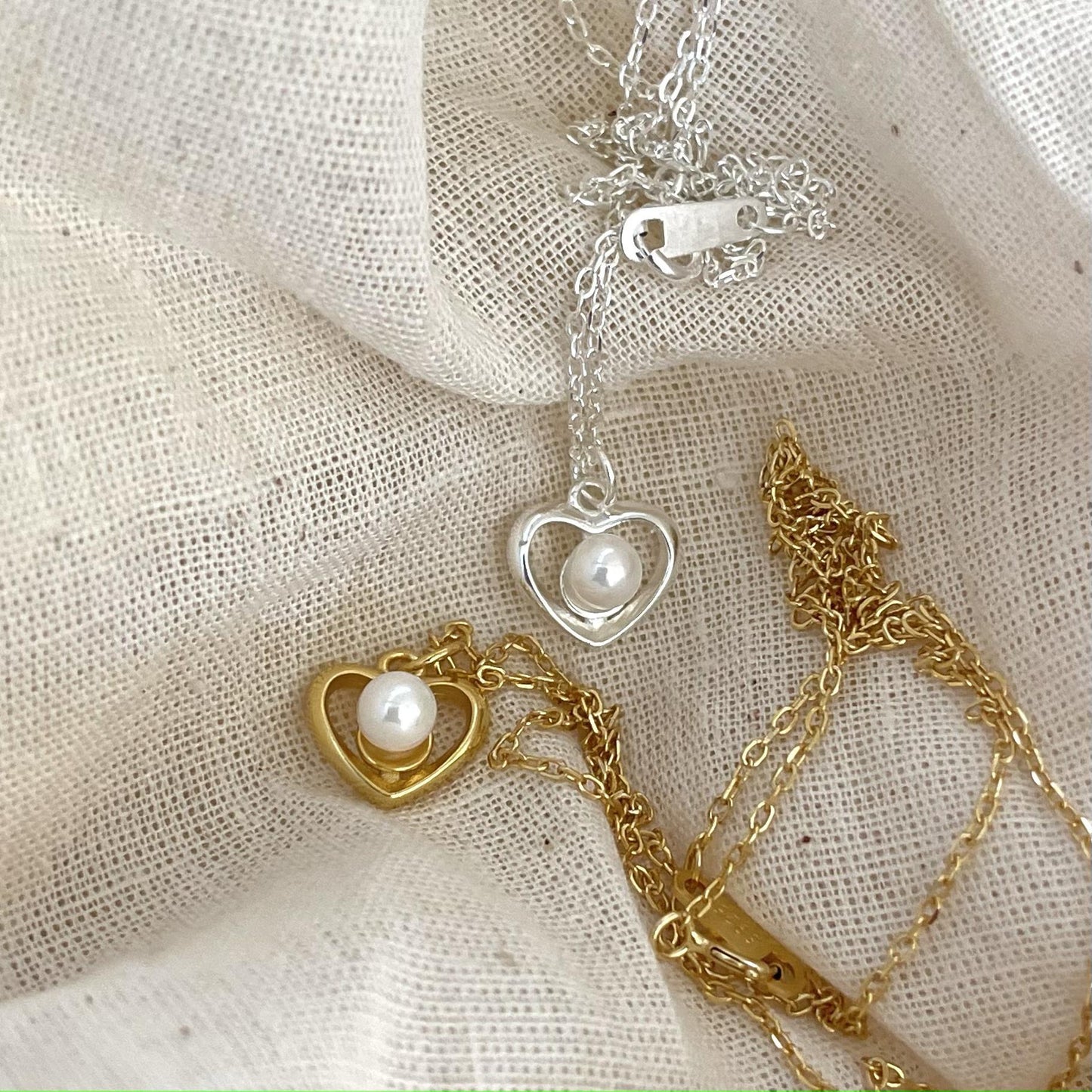 Minimalist Heart-Shaped 925 Sterling Silver Necklace with Pearl Accent, Dainty Adjustable Chain