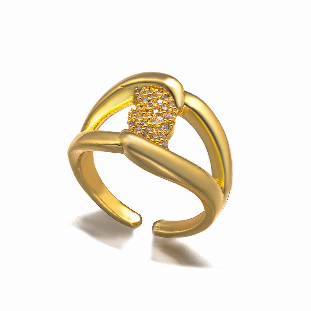 Anello in Rame Geometrico Minimalista con Intarsio di Strass per Donna, Accessorio di Lusso Elettroplaccato alla Moda