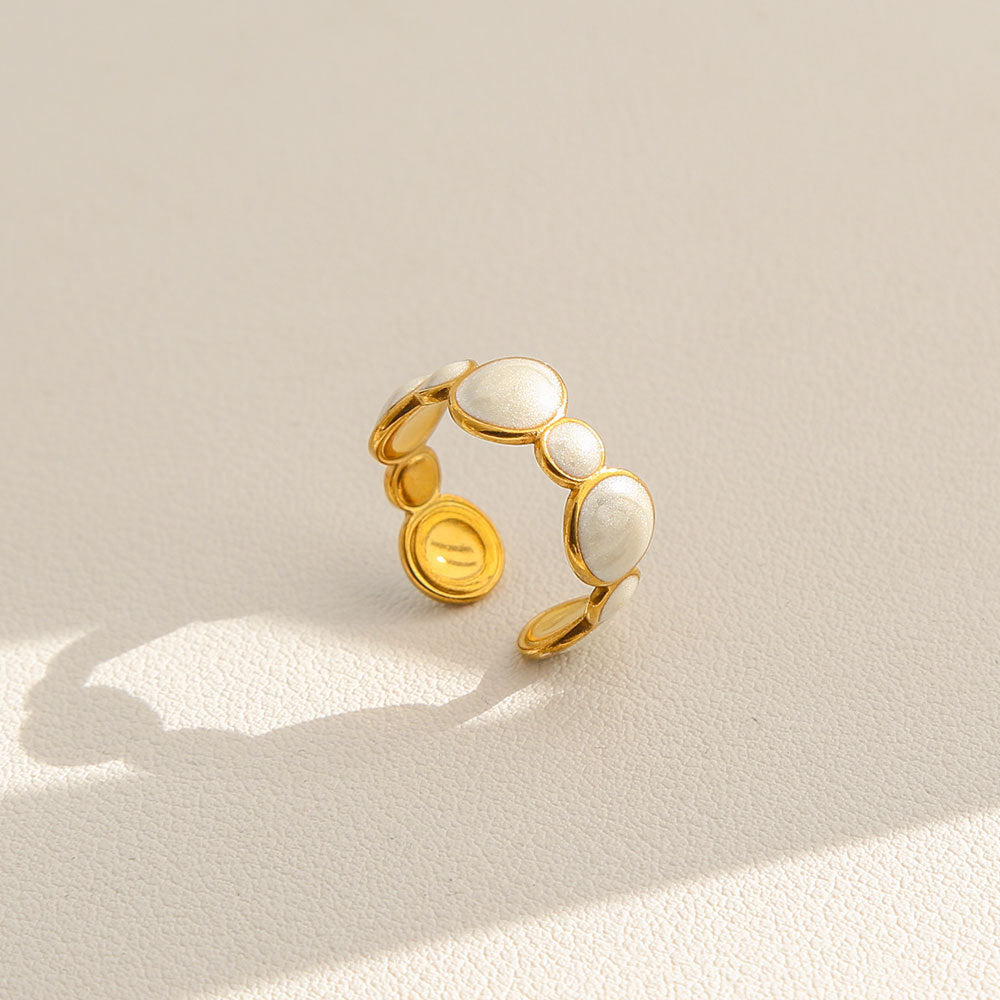 Vintage Instagram Style Adjustable Geometric Stainless Steel Ring with 18K Gold Plating for Women