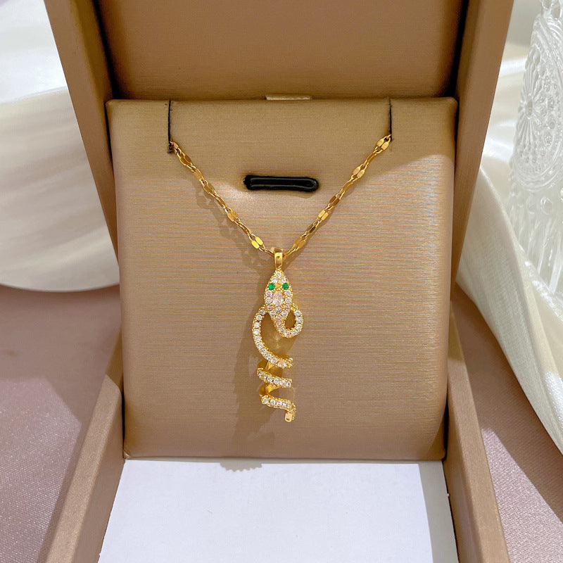 Collar de cadena de titanio y acero geométrico de lujo con incrustaciones de diamantes de imitación para unisex
