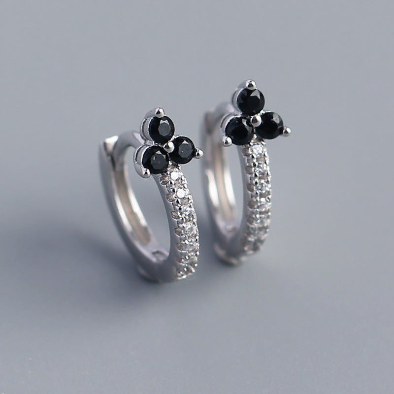 Luxury 925 Sterling Silver Floral Inlay Diamond Earrings