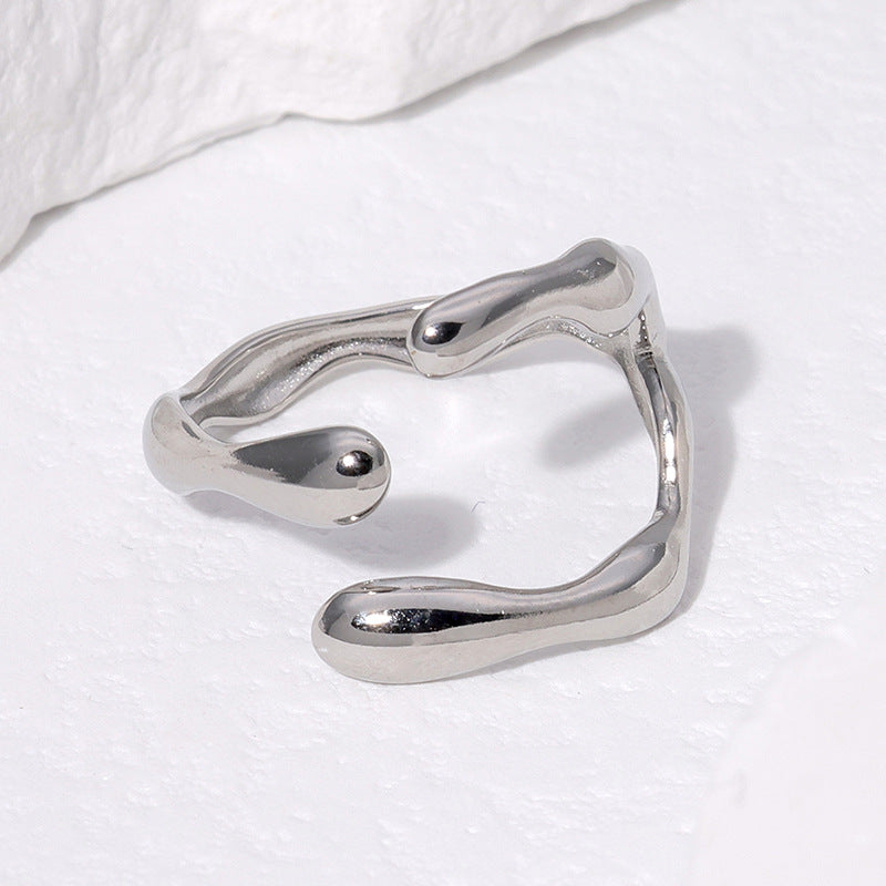 Irregular Geometric Stainless Steel Open Ring for Women with Plated Finish, Instagram Style Minimalist Fashion Jewelry