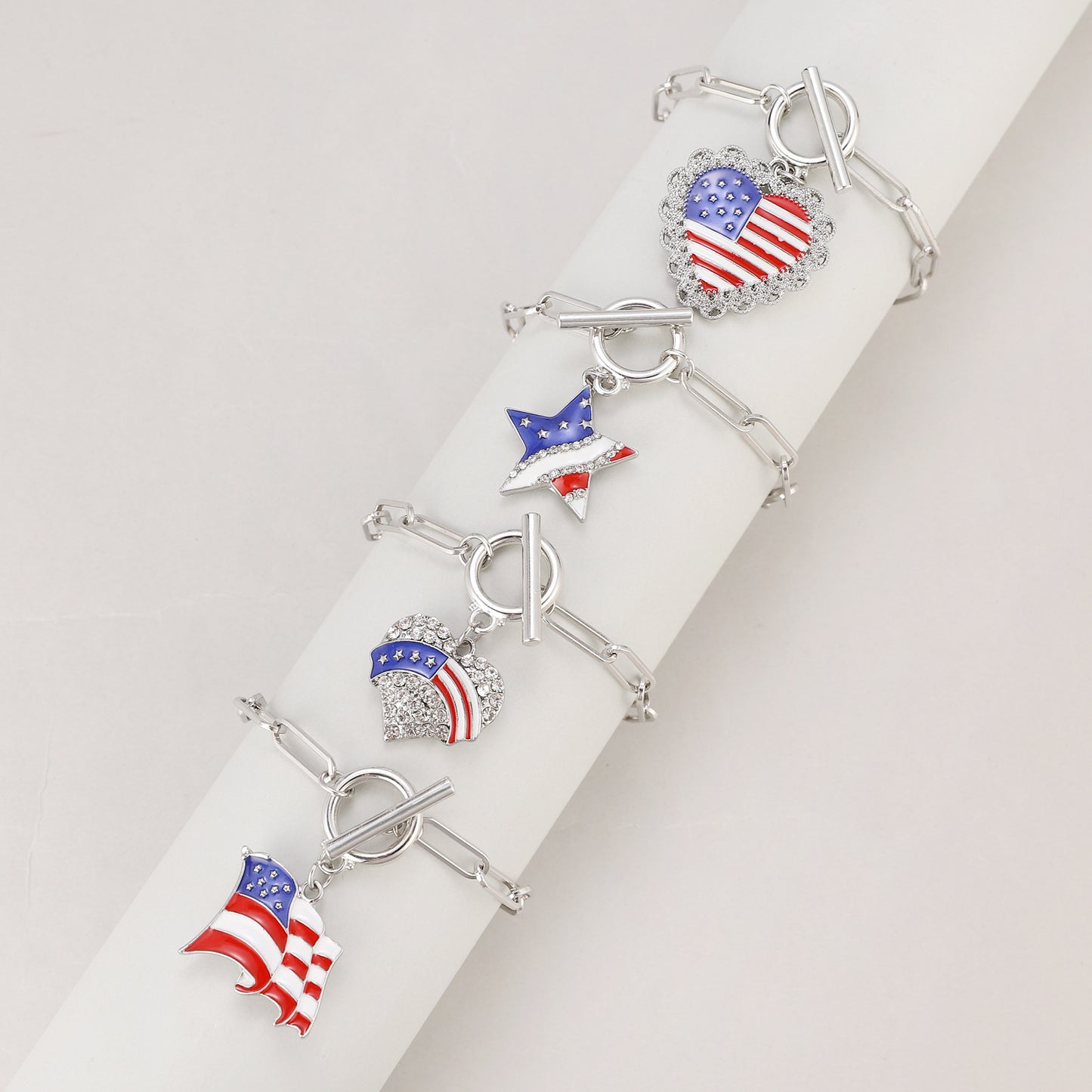 Bracciale Unisex in Lega Placcata a Cuore con Stella Bandiera Americana Gioielli Casual