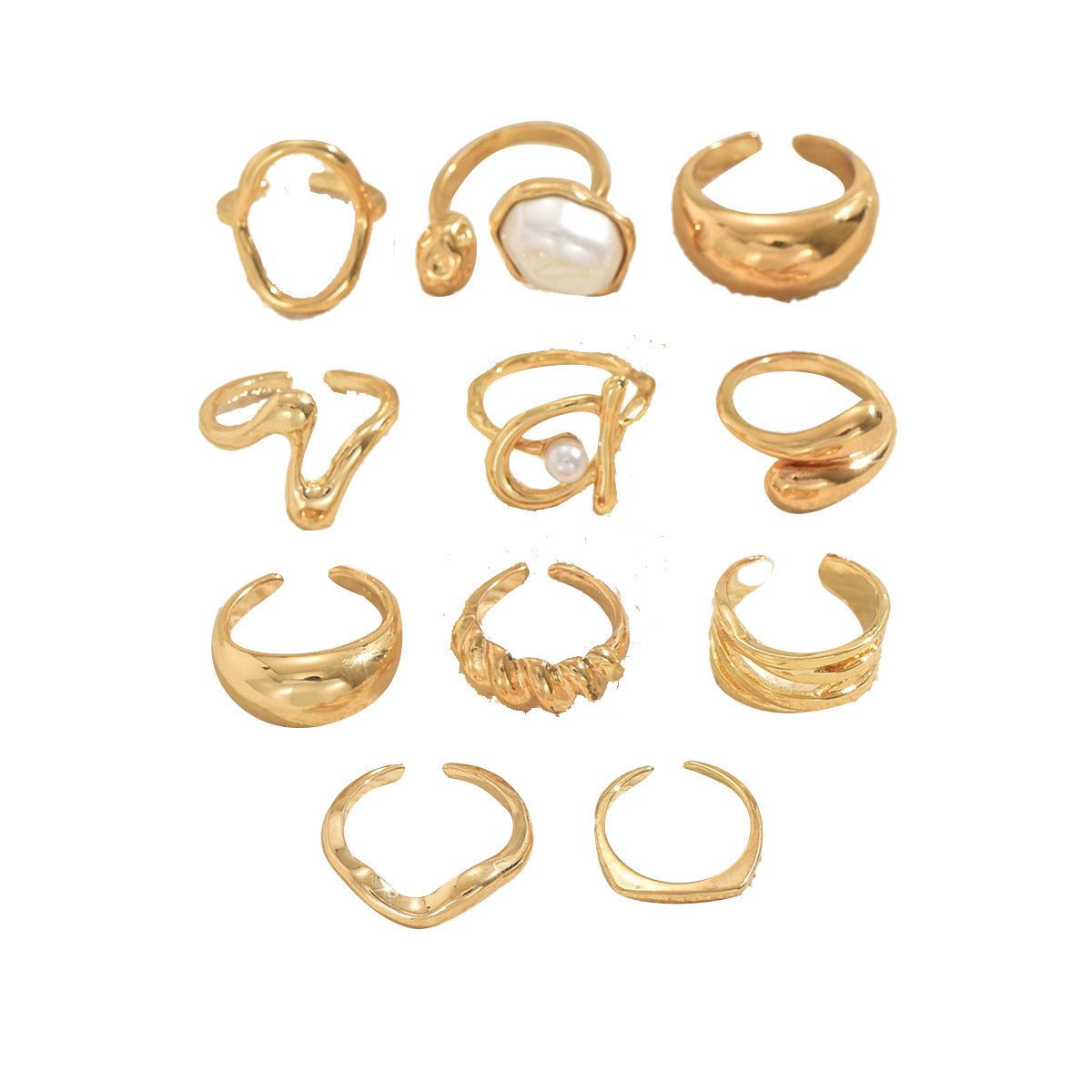 Minimalist Geometric Circle Ring Set with Pearl Inlay for Women Adjustable Open Band Luxury Style