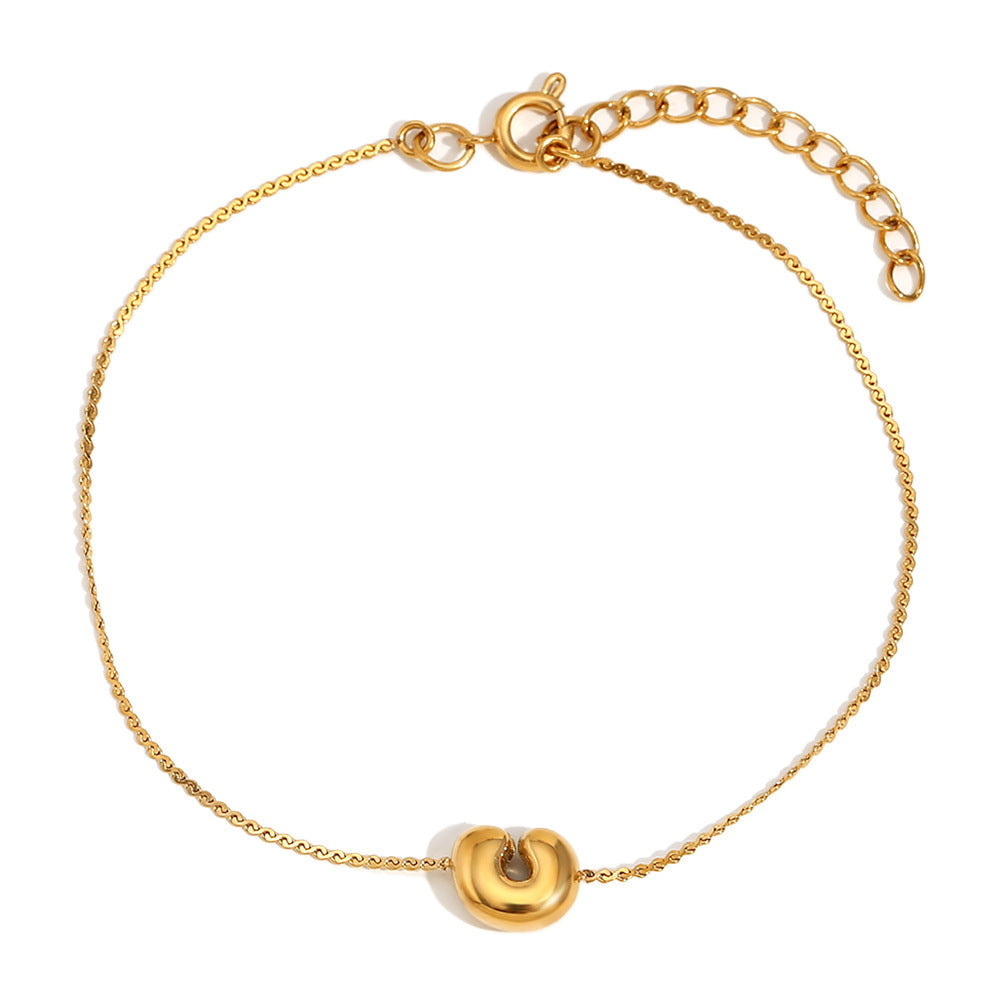 Pulsera de Burbujas para Mujer de Acero Inoxidable con Letra S Minimalista y Chapado en Oro de 18K