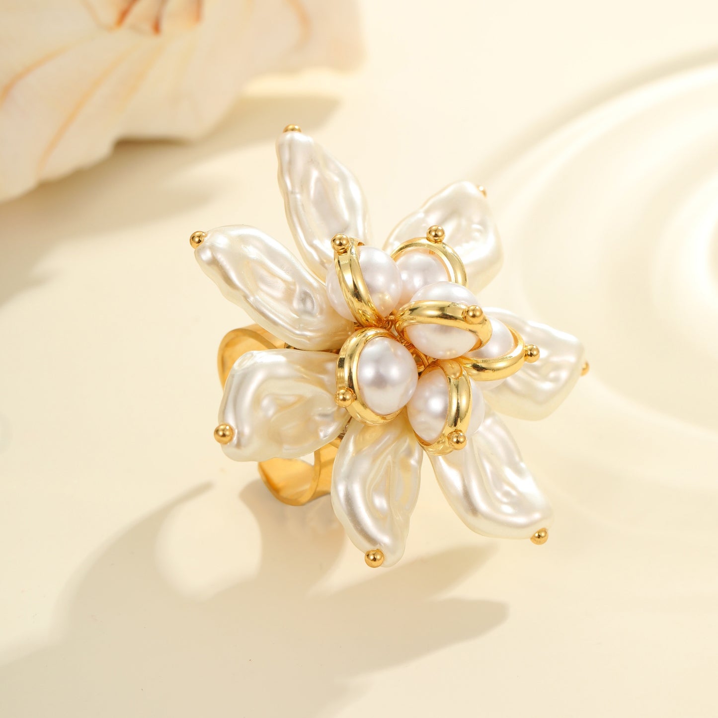 Dopamine Colorful Floral Stainless Steel Adjustable Ring for Women with Plated Finish