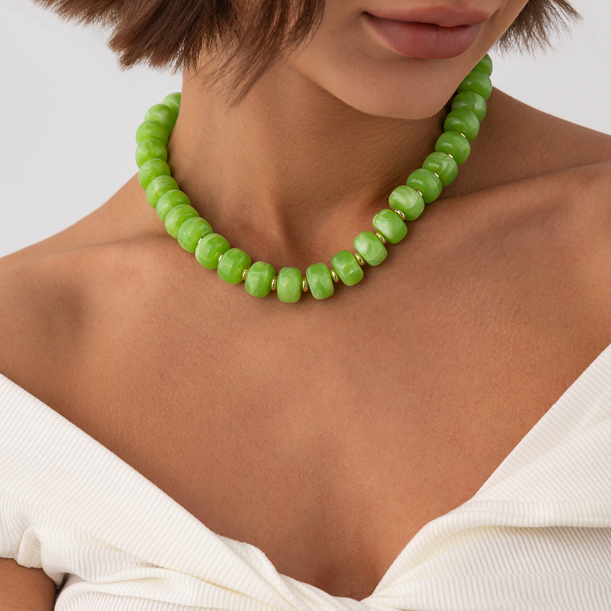 Bohemian Geometric Gradient Resin Plated Stainless Steel Ball Chain Necklace for Women