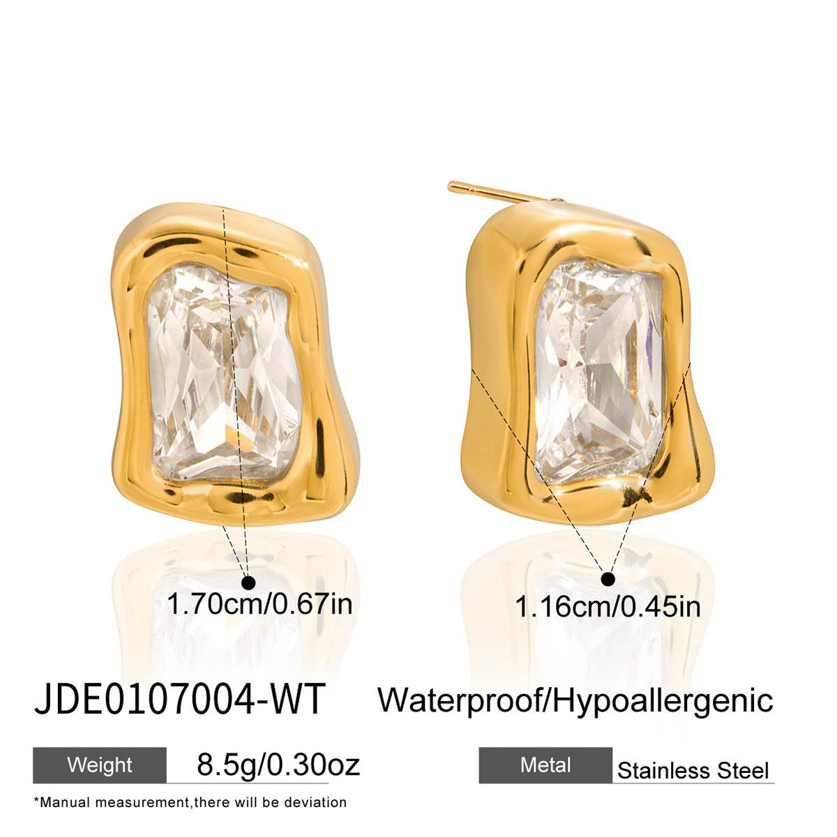 Orecchini a perno geometrici minimalisti in acciaio inossidabile con intarsio di strass da donna, ipoallergenici e resistenti allo sbiadimento