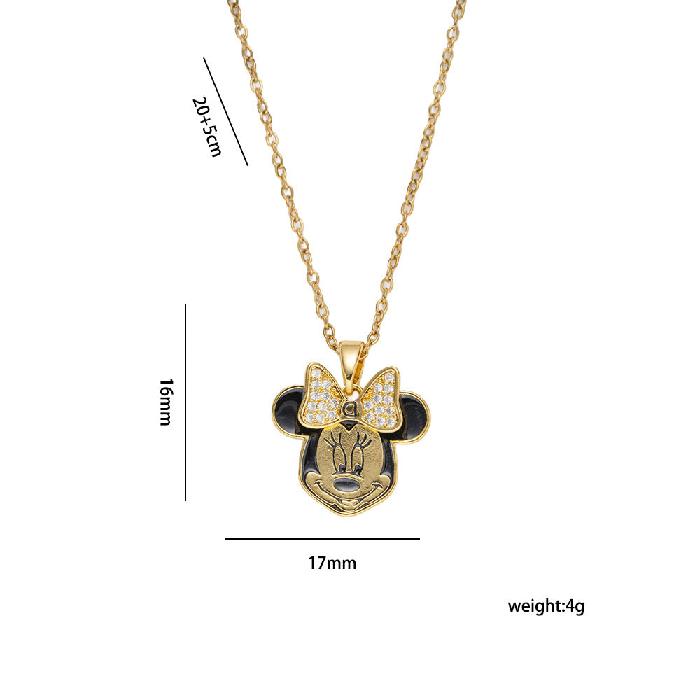 Collana con ciondolo in lega smaltata a forma di Topolino minimalista in acciaio al titanio placcato oro, unisex