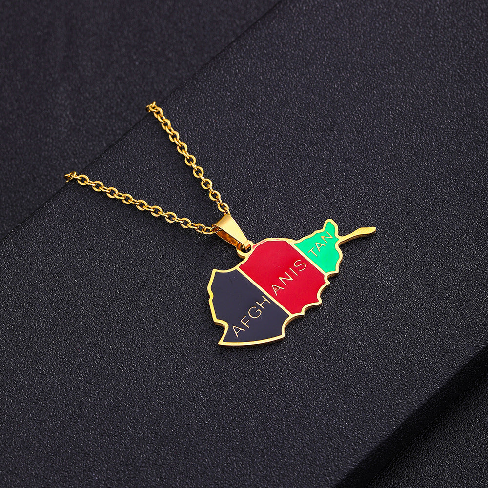 Collar con colgante geométrico étnico de acero inoxidable con dije de acero de titanio y acabado galvanizado