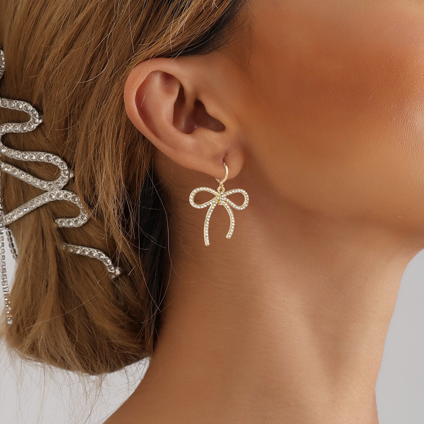 Minimalist French-Style Geometric Bow Knot Earrings for Women with Electroplated Metal Finish