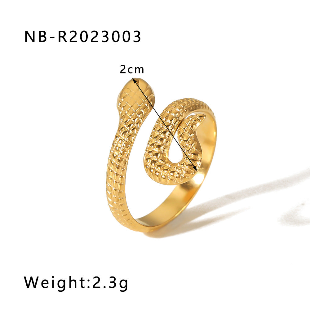 Anello geometrico in acciaio inossidabile a forma di serpente con placcatura in oro 18 carati da donna