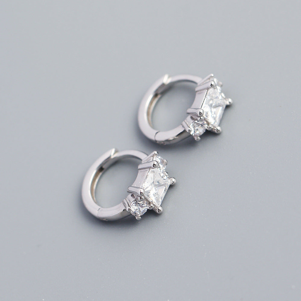 Minimalist Square Shaped S925 Sterling Silver Zircon Stud Earrings for Women