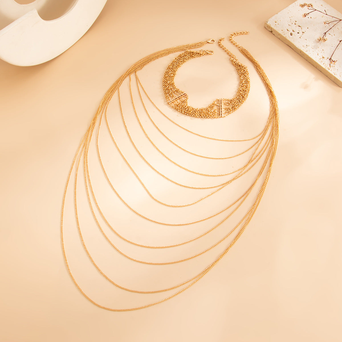 Exaggerated Luxury Geometric Plated Iron Multi-Layer Tassel Necklace for Women