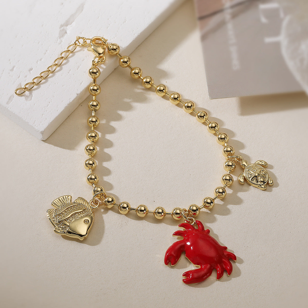 Geometric Brass Gold Plated Drip Oil Lobster Crab Pendant Bracelet for Women