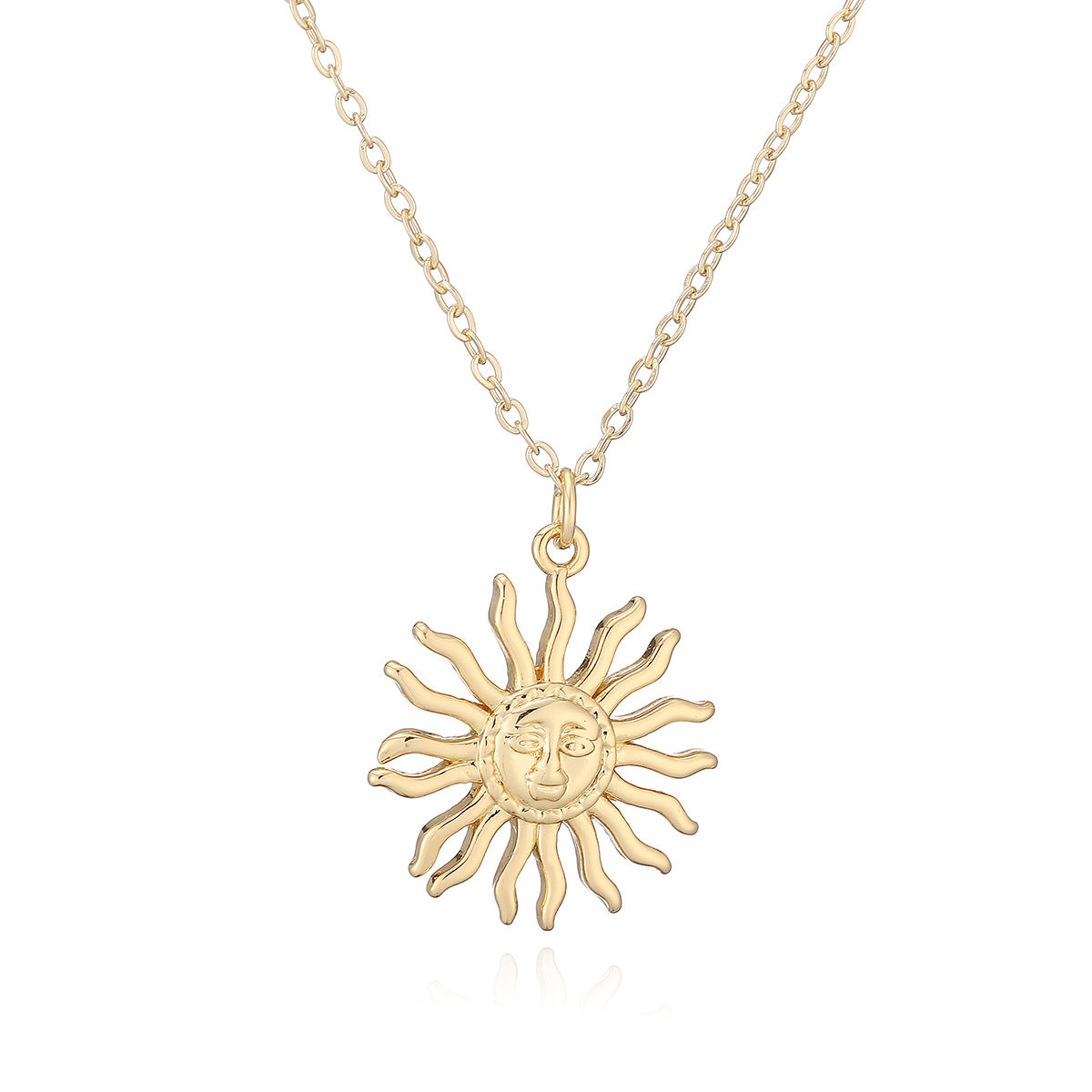 Minimalist Geometric Gold Plated Brass Sun Pendant Necklace
