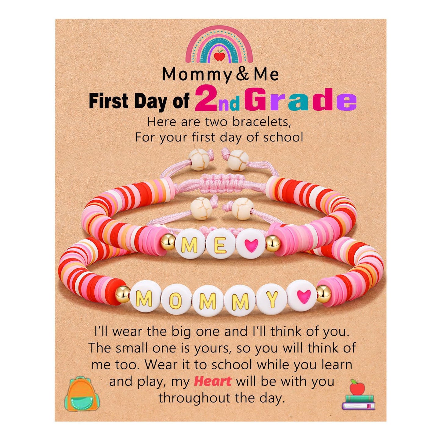 Sweet Geometric Heart Letter Resin Bracelet Set for Kids First Day of School Gift