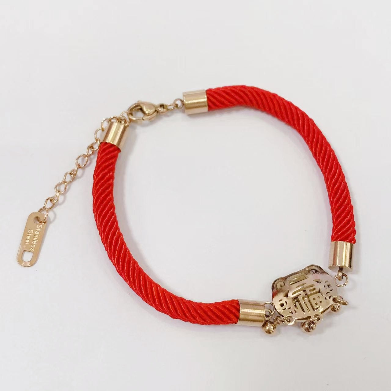 Bracciale Originale in Lega di Ottone Placcato Oro Rosa a Foglia con Cordino Rosso per Donna e Uomo
