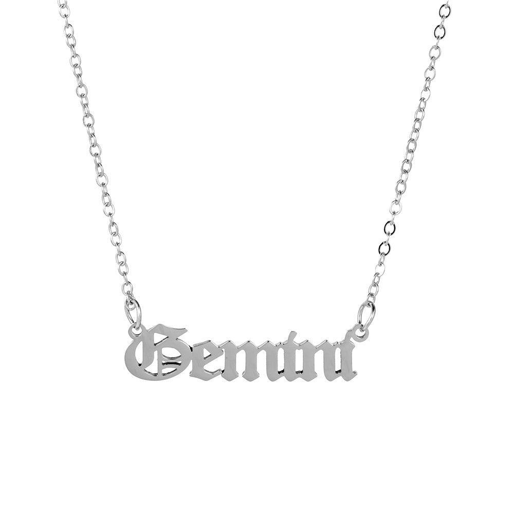 Minimalist Stainless Steel Teardrop Zodiac Letter Necklace for Unisex
