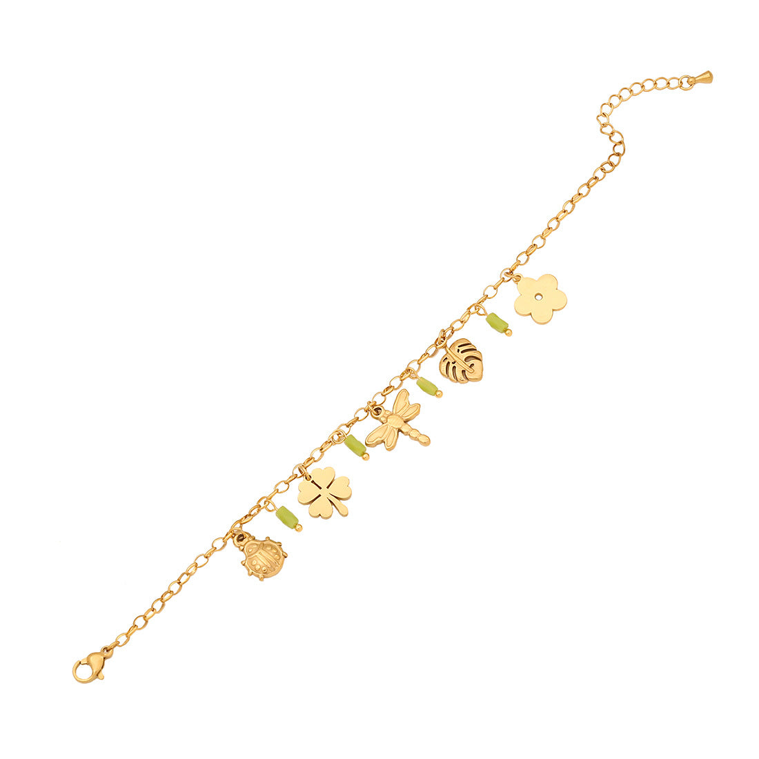 Bracciale in Acciaio Inossidabile con Croce, Stella a Otto Punte e Design a Foglia, Stile OL alla Moda
