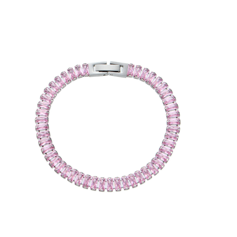 Bracciale e Collana Minimalisti Geometrici in Acciaio Inossidabile Placcato Oro 18K con Zirconi Micro-Incastonati