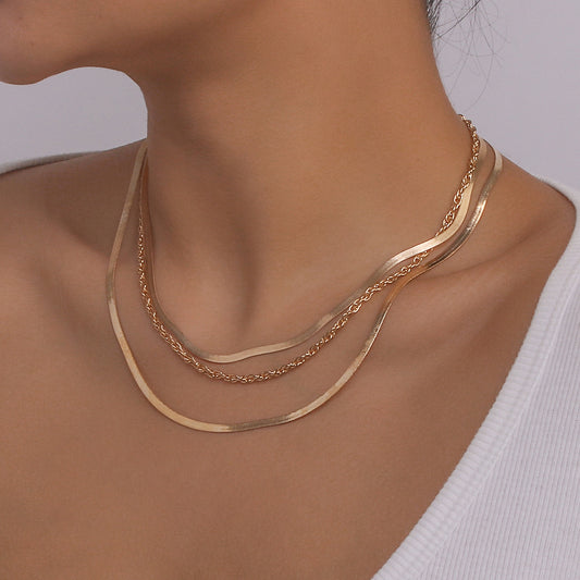 Minimalist Geometric Multi-Layer Snake Chain Necklace in Alloy with Plated Finish for Women