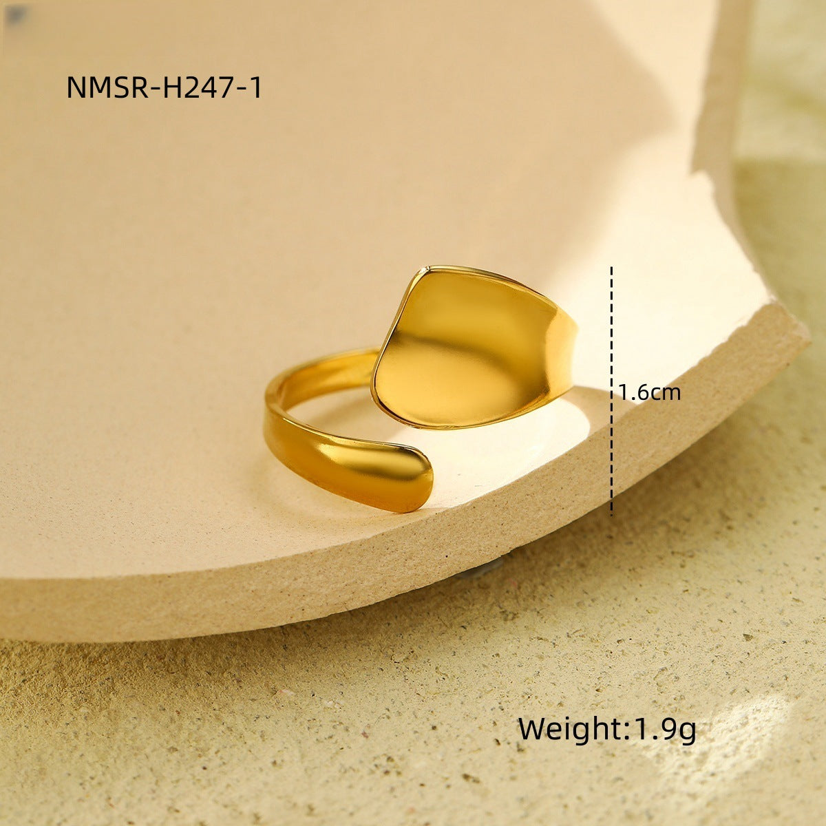 Anello Aperto Minimalista Geometrico da Donna in Acciaio al Titanio con Finitura Placcata e Design Asimmetrico