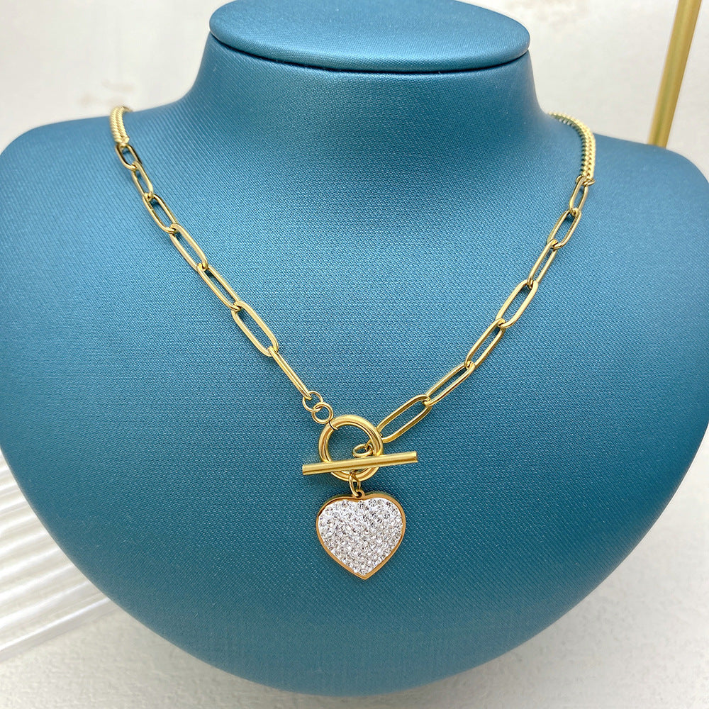 Collana con Ciondolo Minimalista a Cuore in Acciaio al Titanio con Accenti di Strass Micro-Pavé per Donna e Uomo, Catena Stratificata Leggera di Lusso per l'Autunno e l'Inverno