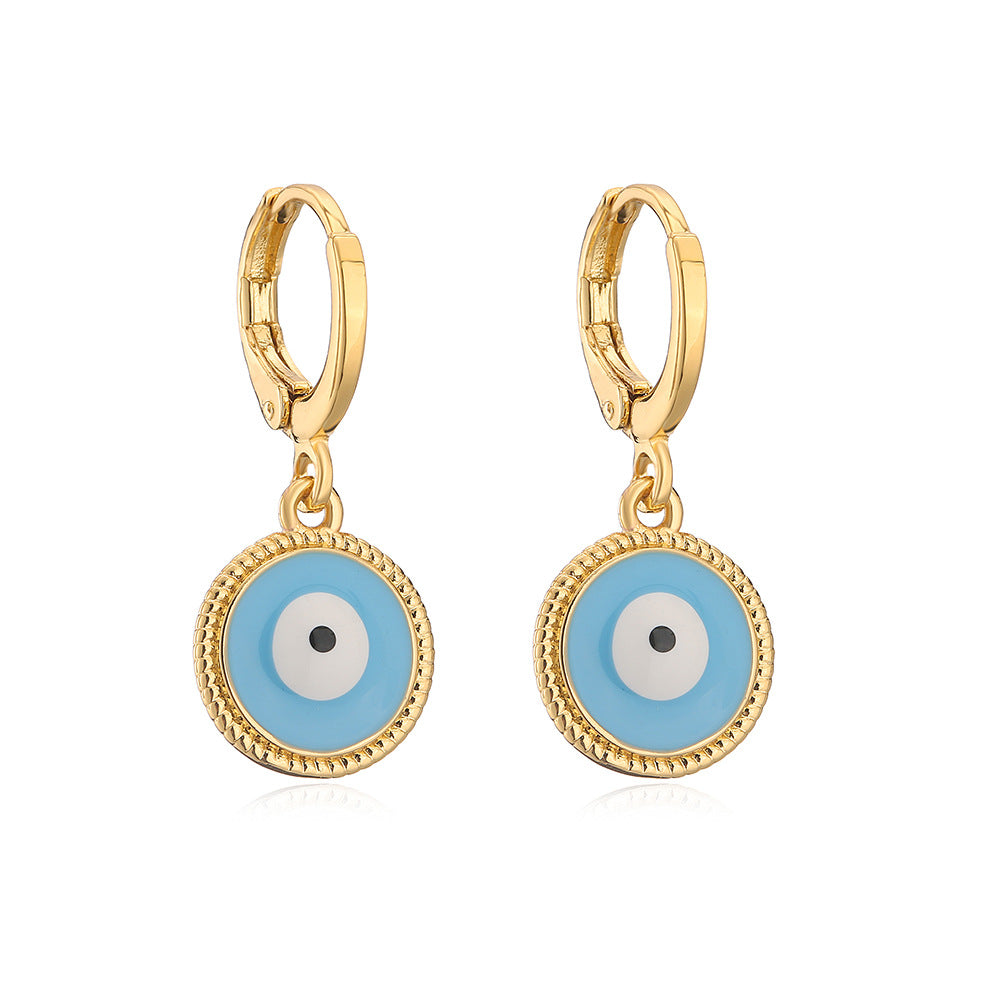 Casual Geometric Eye-Shaped Earrings for Women in Copper with Real Gold Plating and Zircon Inlay Enamel Finish