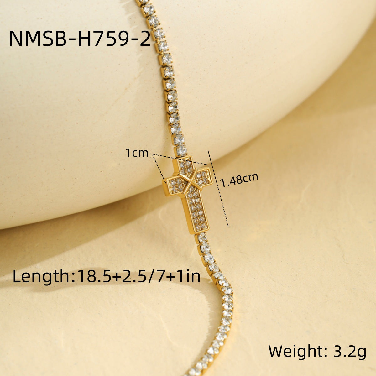 Fashionable Geometric Cross Bracelet in Stainless Steel with Rhinestone Inlay and Gold Plating for Women