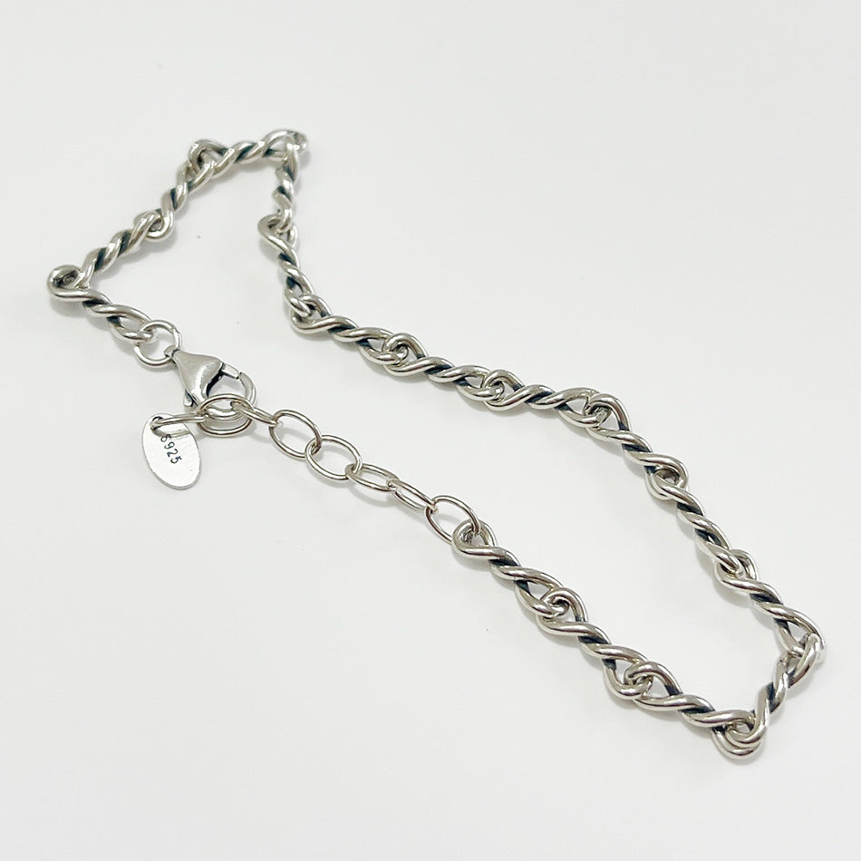 Vintage 925 Sterling Silver Star Plated Hand-Twisted Rope Bracelet for Women