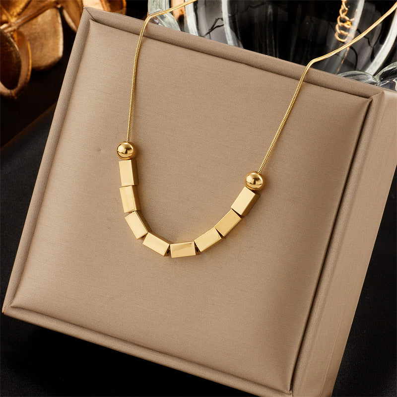 Minimalist Butterfly and Heart Shaped Stainless Steel Pendant Necklace with Rhinestone Inlay, Irregular Square Design and Fringe Chain