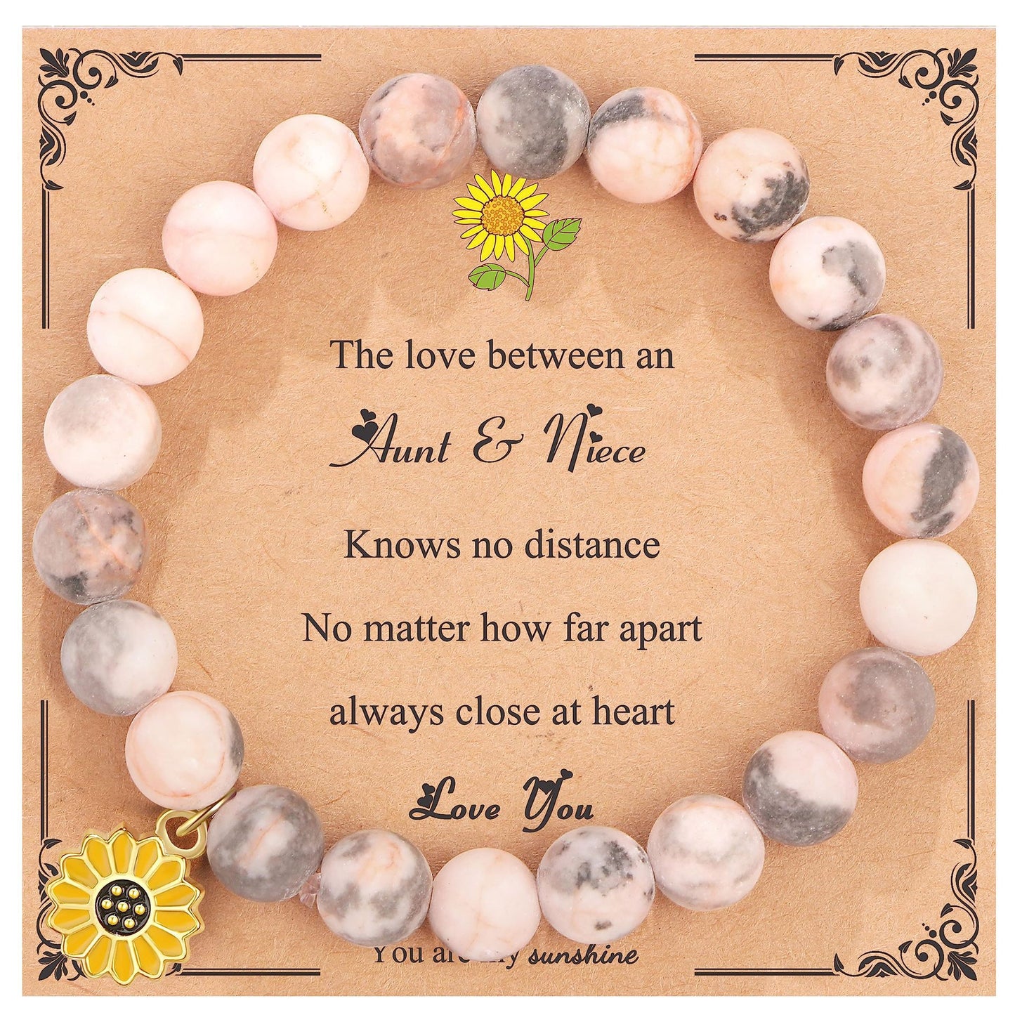 Sweet Floral Sunflower Gemstone Charm Bracelet for Women