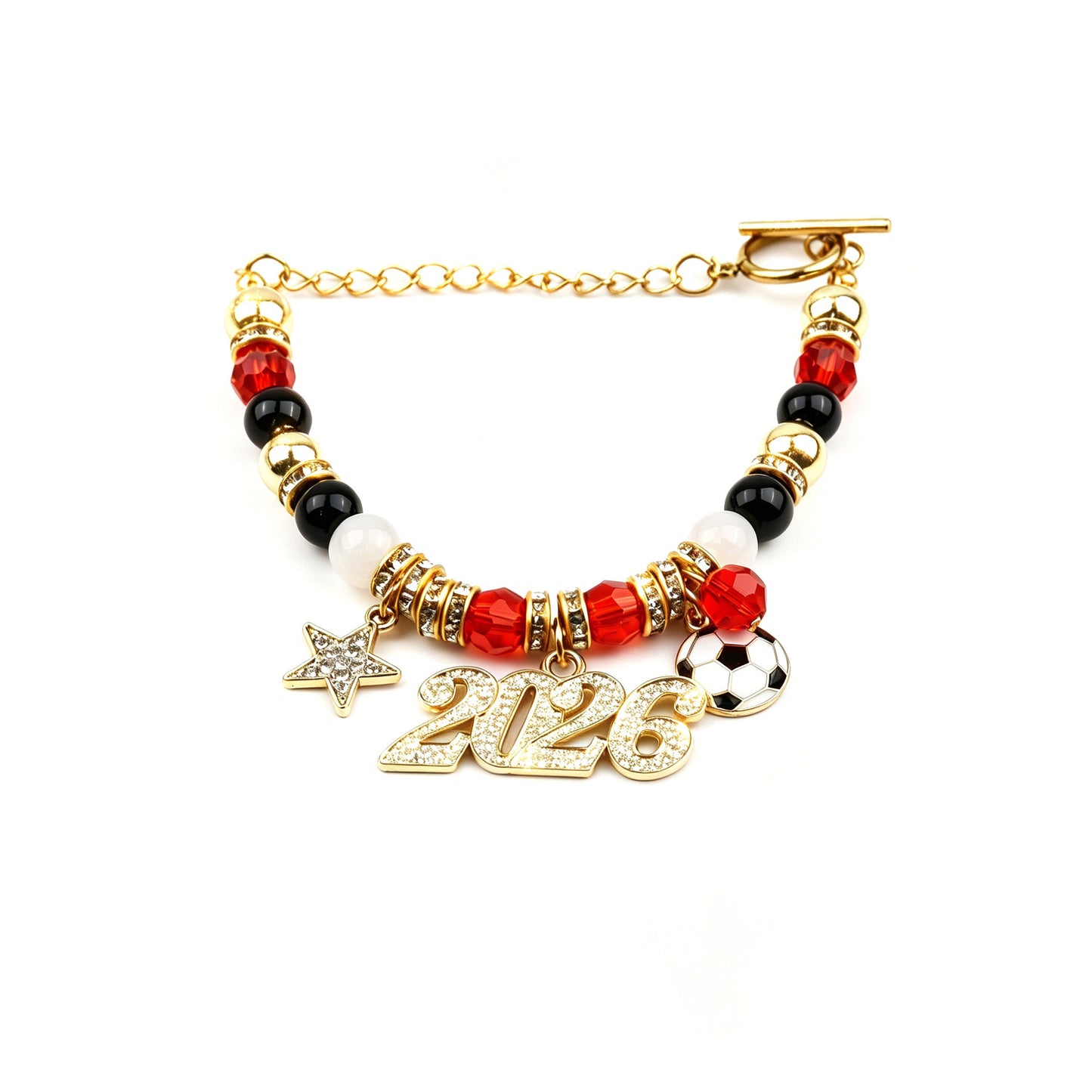 Pulsera unisex de aleación chapada con colgante de estrella de fútbol con incrustaciones de diamantes de imitación minimalista para fanático de la Copa del Mundo