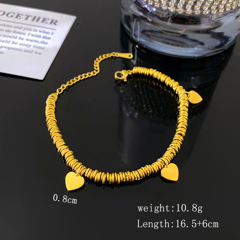 Minimalist Elegant Triple Heart Geometric Titanium Steel Bracelet for Women