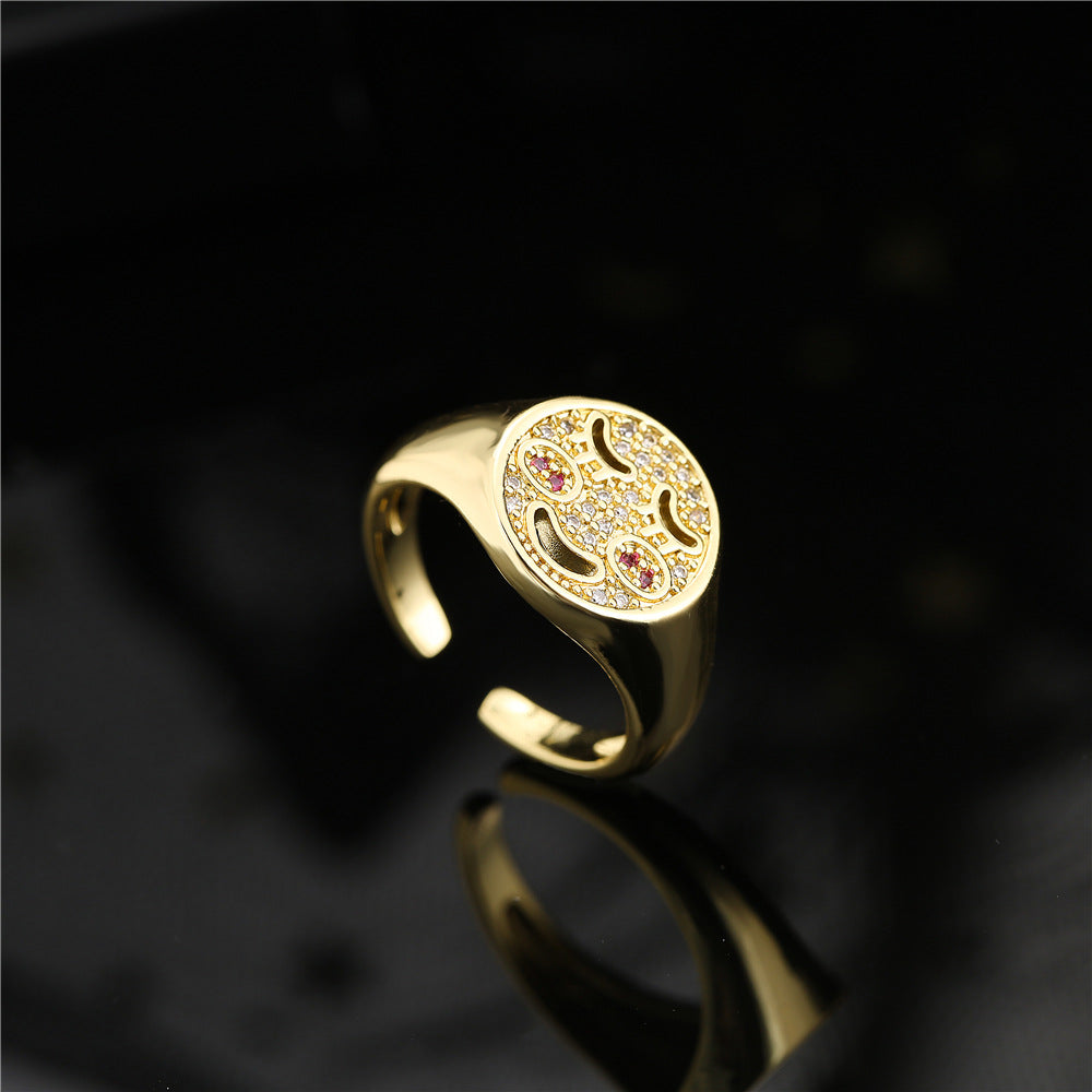 Sweet Geometric Brass 18K Gold Plated Ring with Micro-Inlaid Cubic Zirconia for Women