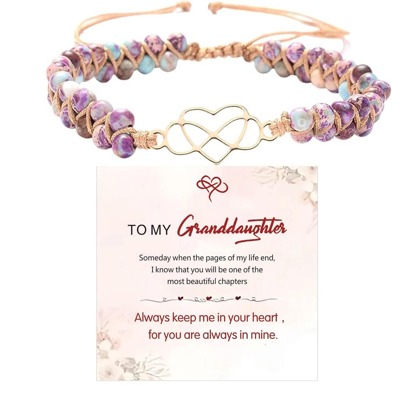 Handmade Double Layer Heart Shape Gemstone Beaded Bracelet Unisex Fashion Jewelry