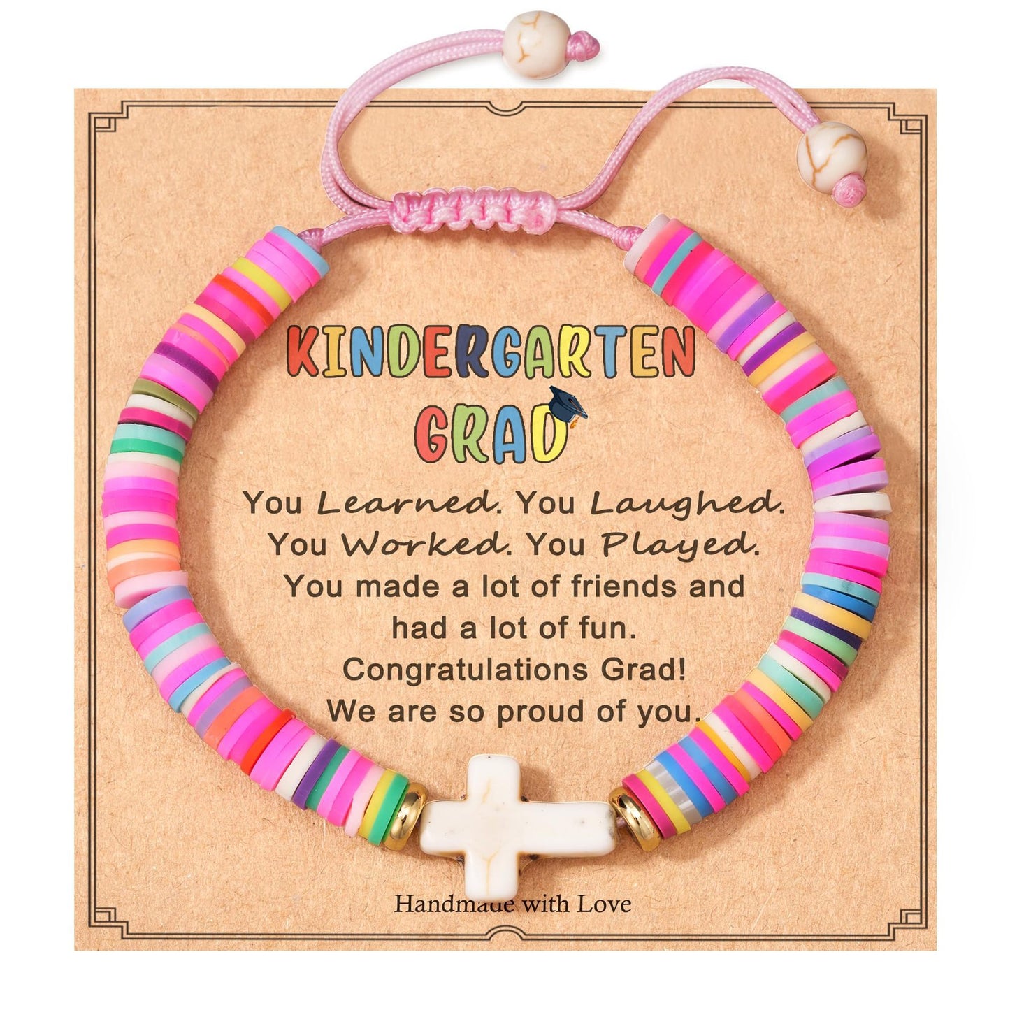 Bohemian Handmade Woven Heart Cross Resin Charm Bar Bracelet