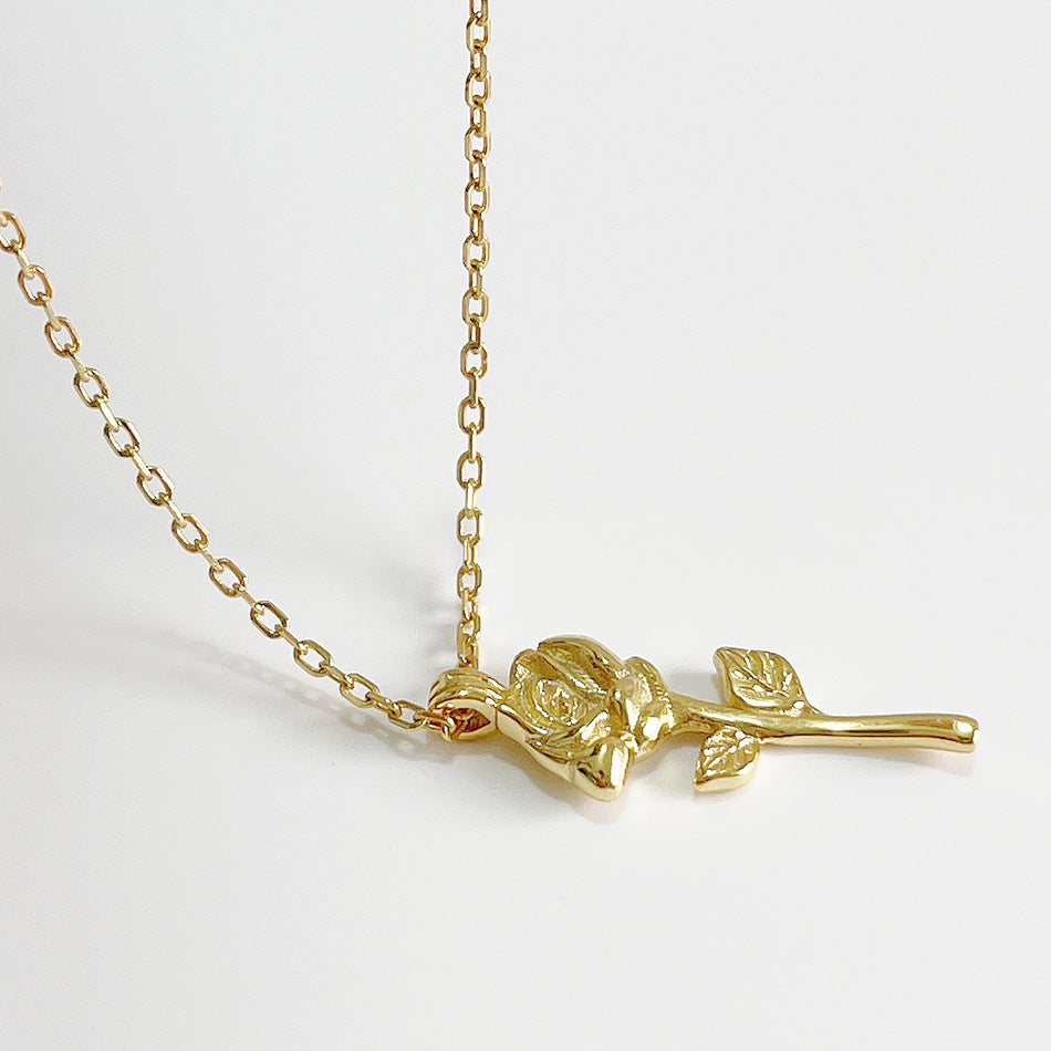 Sweet 925 Sterling Silver Rose Gold Plated Geometric Rose Flower Necklace