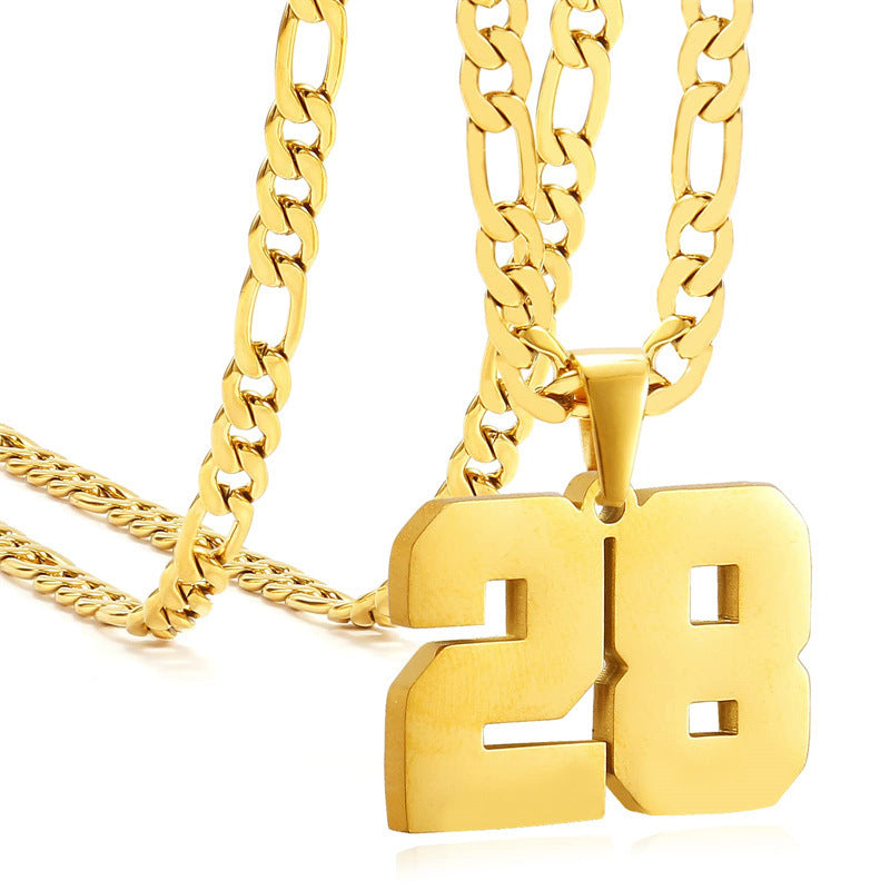 Minimalist Numeric Pendant Necklace for Men and Women Stainless Steel Chain with Polished Titanium Steel Charm