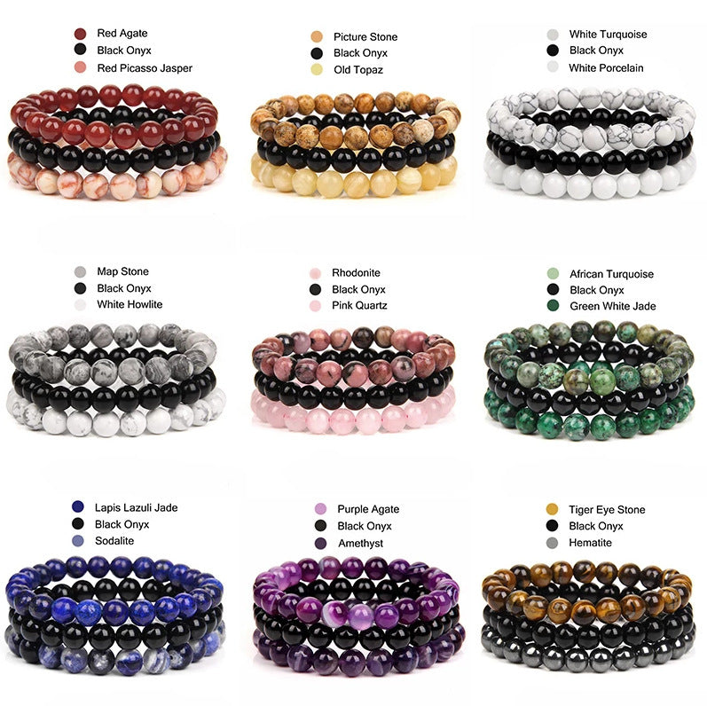 8mm Natural Rose Quartz and Agate Geometric Beaded Bracelet Unisex Crystal Jewelry
