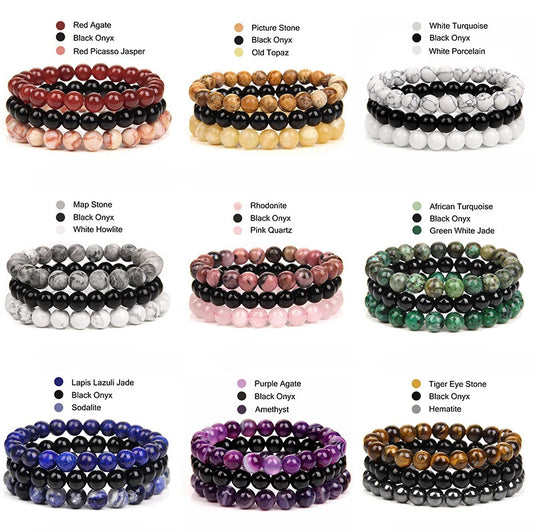 8mm Natural Rose Quartz and Agate Geometric Beaded Bracelet Unisex Crystal Jewelry