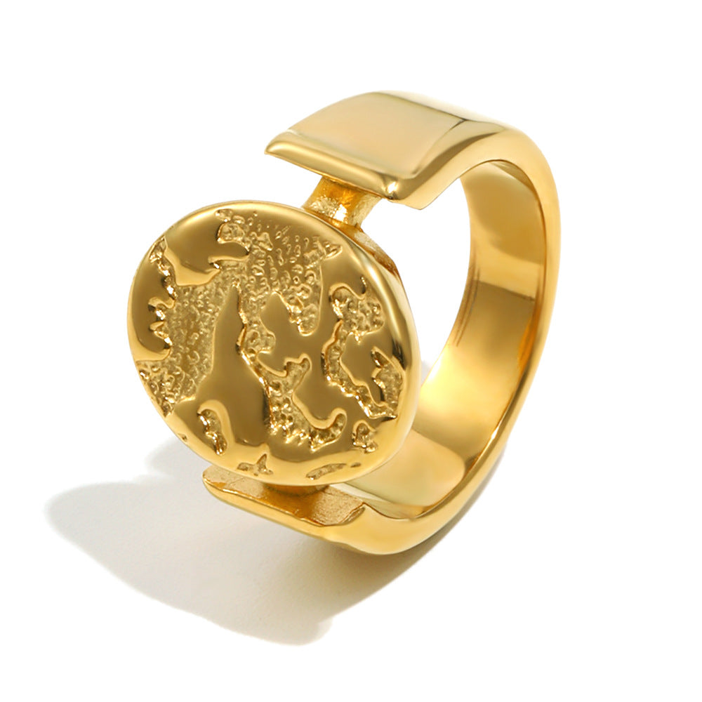 Anello Minimalista Geometrico in Acciaio Inossidabile con Placcatura in Oro 18K e Design a Rilievo Nebuloso