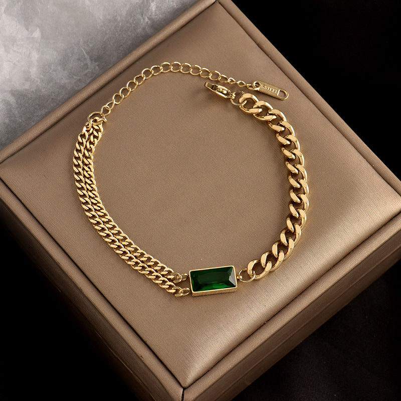 Bracciale Geometrico da Donna in Acciaio al Titanio con Finitura Placcata, Gioielli a Catena Spessa Stile Hip-Hop