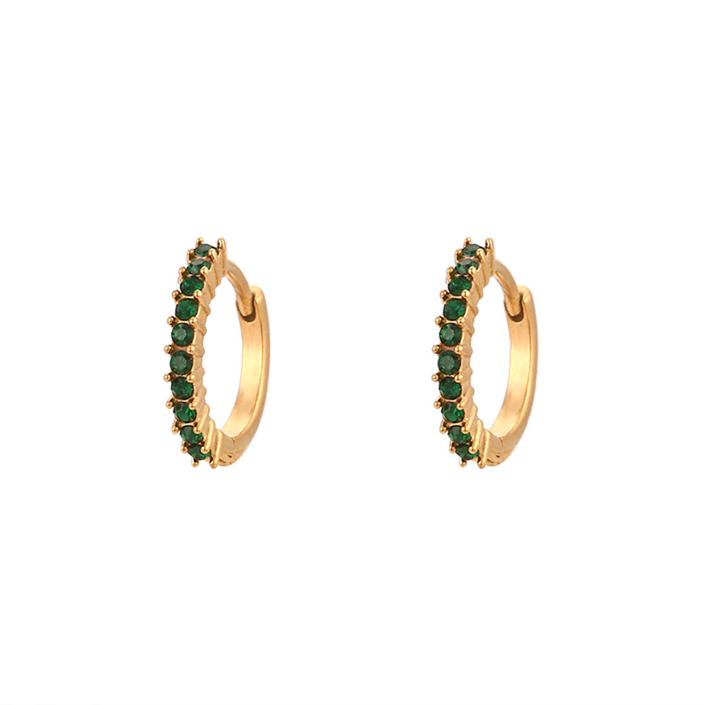Minimalist Geometric Stainless Steel 18K Gold Plated Mini Huggie Earrings with Micro-Pavé Zirconia
